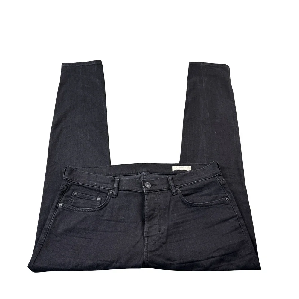 Allsaints Cigarette 1 Black Denim Button Fly Mens Jeans Size 34X32